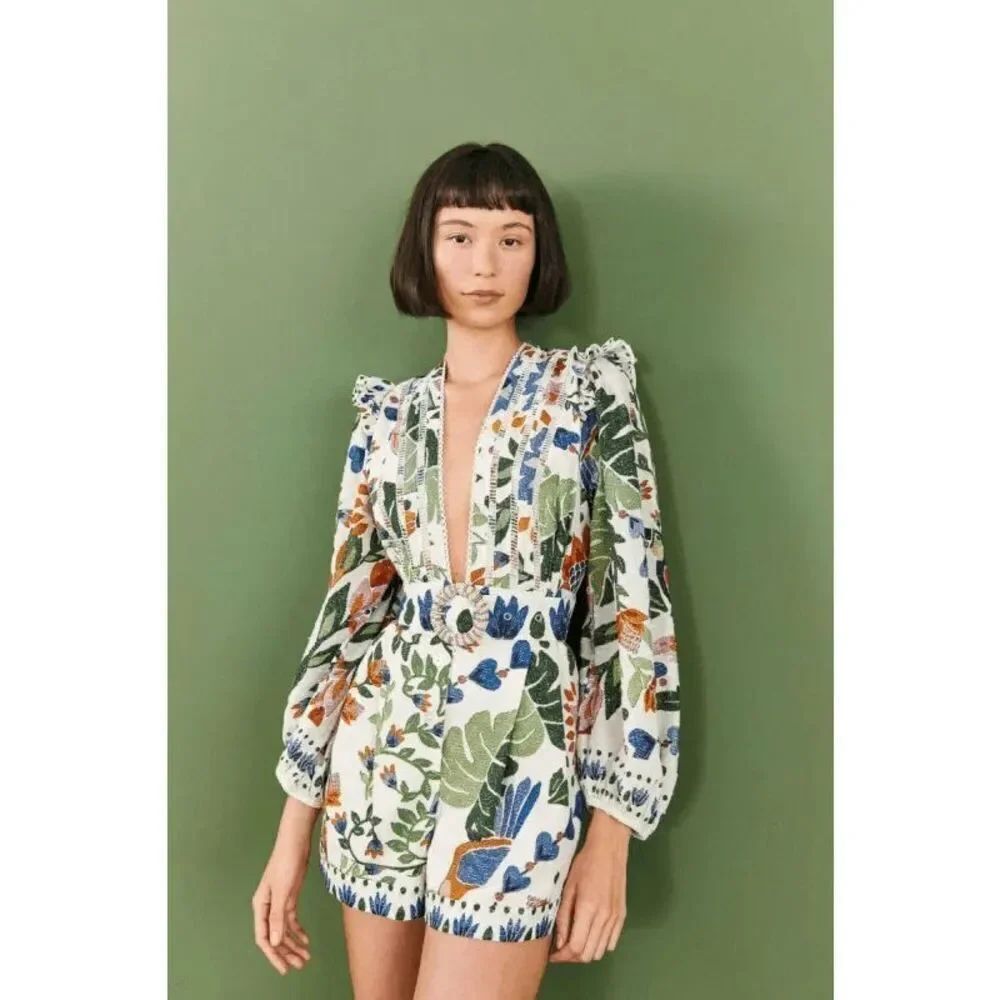 Farm Rio Summer Garden Romper Small S NO BELT